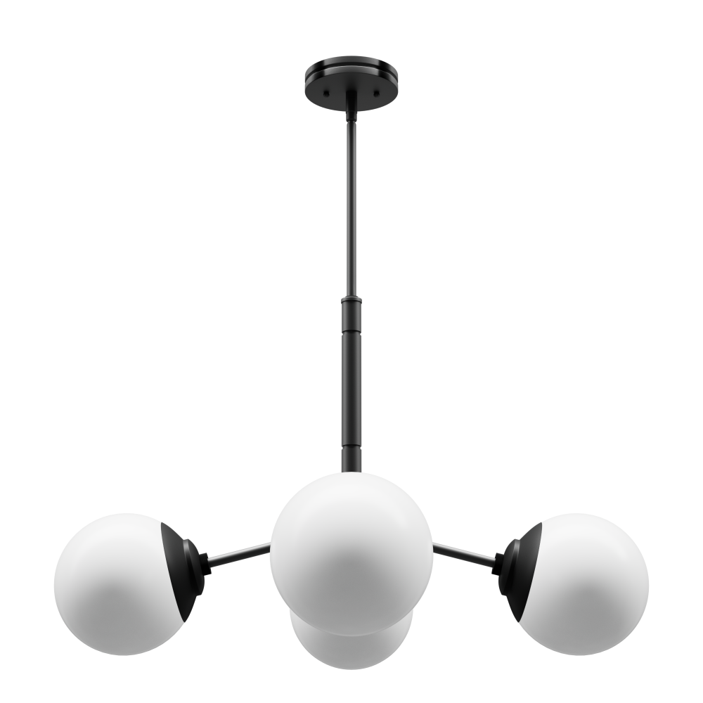 Hunter Hepburn Matte Black with Cased White Glass 4 Light Chandelier Ceiling Light Fixture