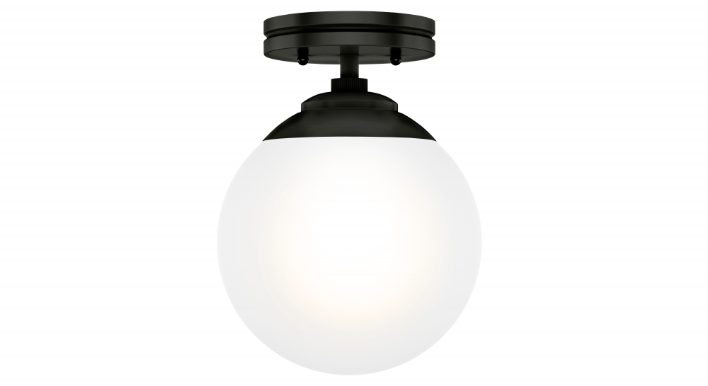 Hunter Hepburn Matte Black with Cased White Glass 1 Light Flush Mount Ceiling Light Fixture