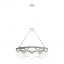 Hunter 19246 - Hunter Devon Park Brushed Nickel and Grey Wood with Clear Glass 9 Light Chandelier Ceiling Light