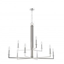 Hunter 19619 - Hunter Bearden Brushed Nickel 9 Light Chandelier Ceiling Light Fixture