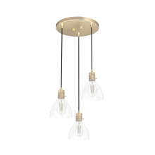 Hunter 19309 - Hunter Van Nuys Alturas Gold with Clear Glass 3 Light Pendant Cluster Ceiling Light Fixture