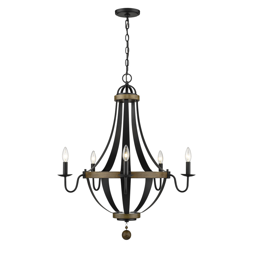 Ellijay 5-Light Chandelier Ceiling Light Matte Black/Wood Tone