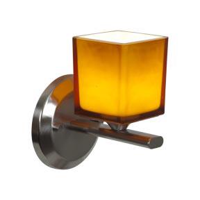 One Light Brushed Steel Amber Glass Bathroom Sconce