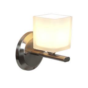 One Light Brushed Steel Opal Glass Bathroom Sconce