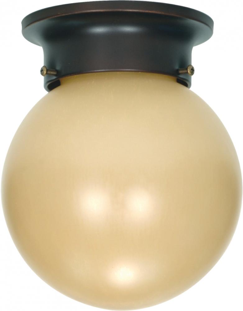 1 Light - 6" Flush with Champagne Linen Washed Glass - Mahogany Bronze Finish Finish