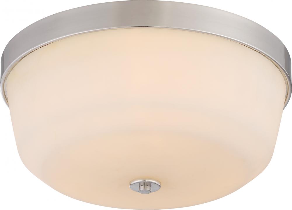 Laguna - 3 Light Flush with White Glass - Brushed Nickel Finish