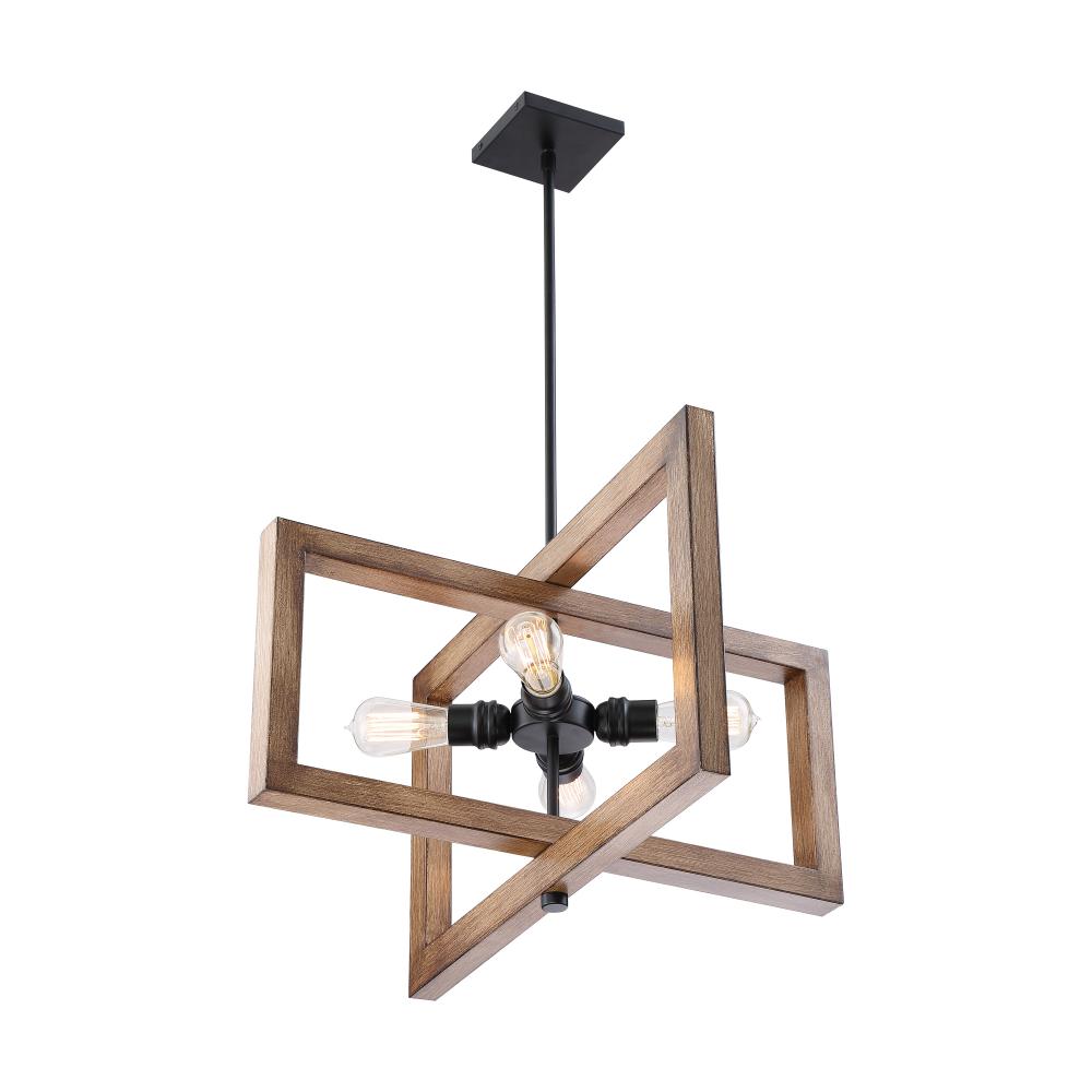 Beacon - 4 Light Large Pendant - Black and Honey Wood Finish