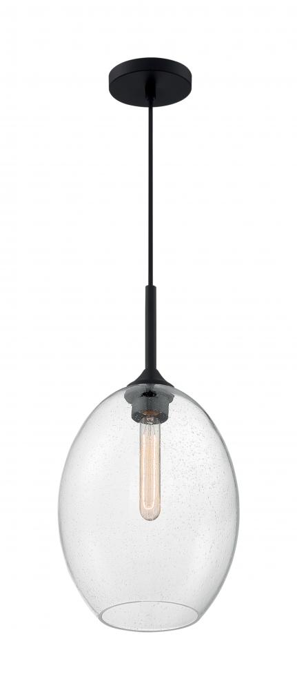 Aria - 1 Light Pendant with Seeded Glass - Matte Black Finish