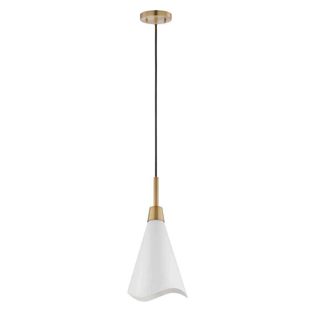 Tango; 1 Light; Large Pendant; Matte White with Burnished Brass