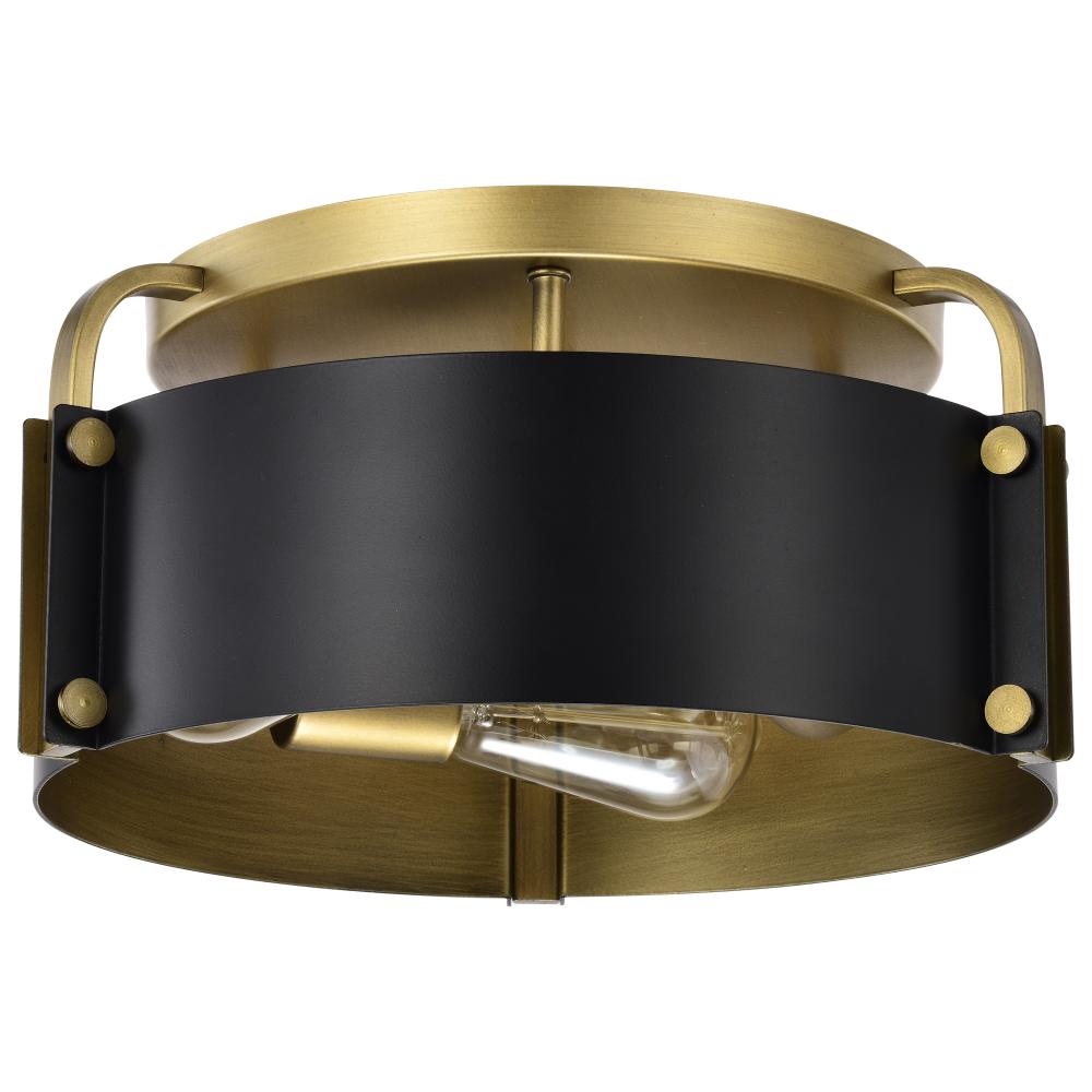 Altos 3 Light Semi Flush; 14 Inches; Matte Black and Natural Brass Finish