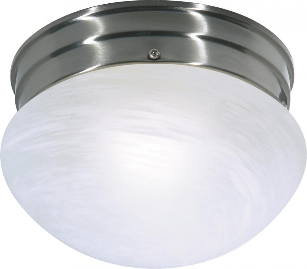 1 Light - 8" - Flush with Alabaster Glass - Brushed Nickel Finish