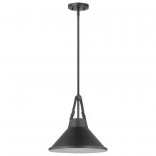 Nuvo 60/7645 - Zelda; 1 Light Pendant; Medium Base; 60 Watt; Black Finish; Black Metal Shade; Faux Leather Straps