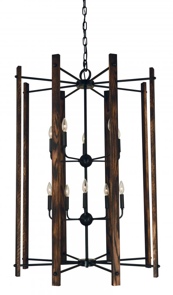 10-Light Matte Black Modern Farmhouse Foyer Chandelier