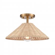 ELK Home EC89754/1 - Rydell 14&#39;&#39; Wide 1-Light Semi Flush Mount - Brushed Gold and Rattan